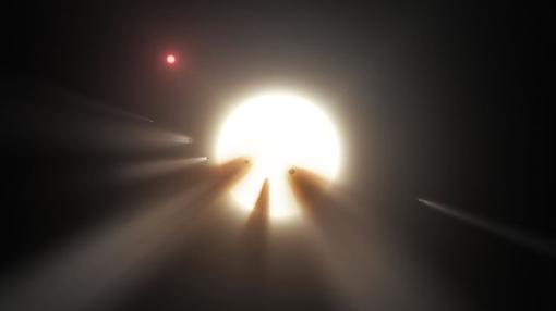 Representación de un enjambre de cometas en torno a KIC 8462852