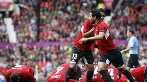 Los jugadores de Egipto celebran una victoria de su equipo