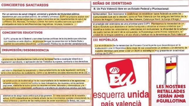 Captura con un cuadro que resume los documentos políticos aprobados por Esquerra Unida