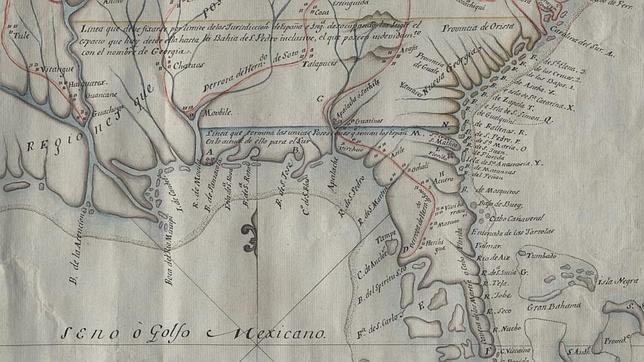 Mapa de las posesiones españolas en Norteamérica, en el que figura la antigua Santa Elena