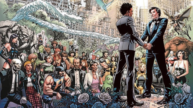 En una imagen simbólica, la boda del X-Men NorthStar con su pareja congregó a una multicultural bancada de superhéroes