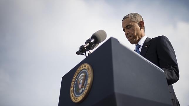 Barack Obama durante un discurso con motivo del aniversario de los atentados del 11 de septiembre en el Pentágono
