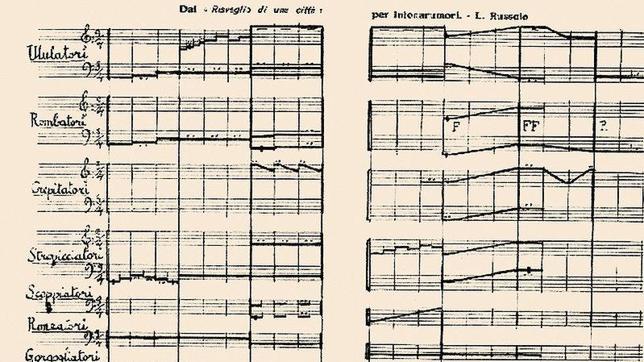 Singular partitura de notación enharmónica, de Luigi Rossolo (1913)