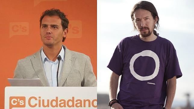 El líder de Ciudadanos, Albert Rivera, junto al número uno de Podemos, Pablo Iglesias