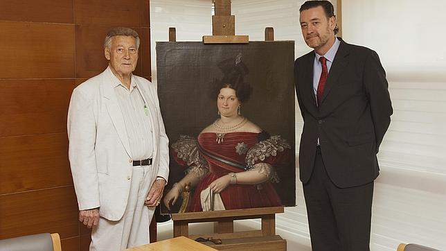 Manuel Linares y Miguel Zugaza, director del Prado, junto a la obra