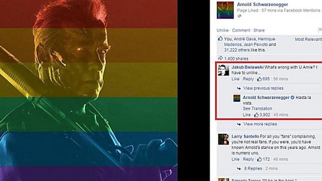 Imagen en la que se puede ver el comentario del seguidor y la respuesta de Schwarzenegger
