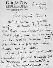Carta inédita que Gómez de la Serna escribió a Gloria Fuertes, ABC
