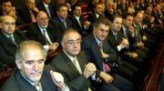 Madrid, Nalda, Posada y Herrera durante el acto conmemorativo ayer en el hemiciclo histórico del Senado.ICAL