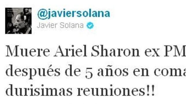 Javier Solana «mata» a Sharon en su Twitter
