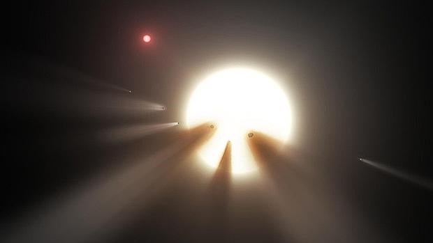 Una cascada de cometas frente a una estrella