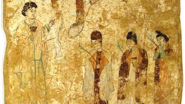 Representación del culto cristiano nestoriano, pintura de las Cuevas de Bezeklik, China, (s.VII-VIII)