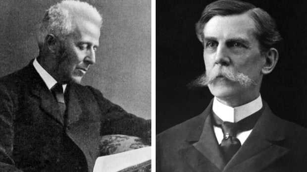 A la izquierda, el doctor Joseph Bell; a la derecha, el médico y filósofo Oliver Wendell Holmes