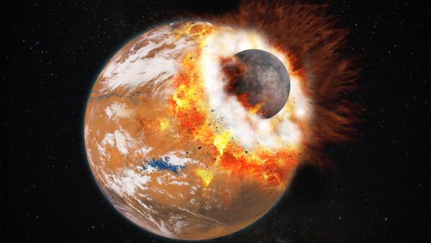 Recreación del impacto de un planeta del tamaño de Marte contra la Tierra