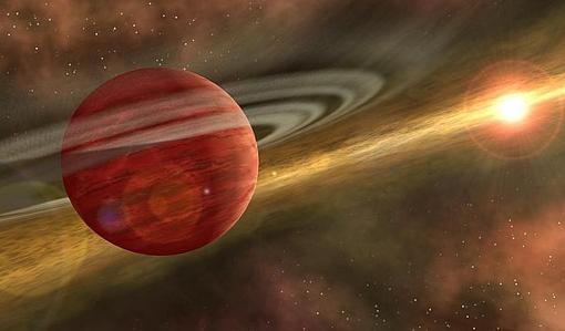Recreación artística de un planeta joven como HD 106906 b en una órbita distante alrededor de su estrella anfitriona