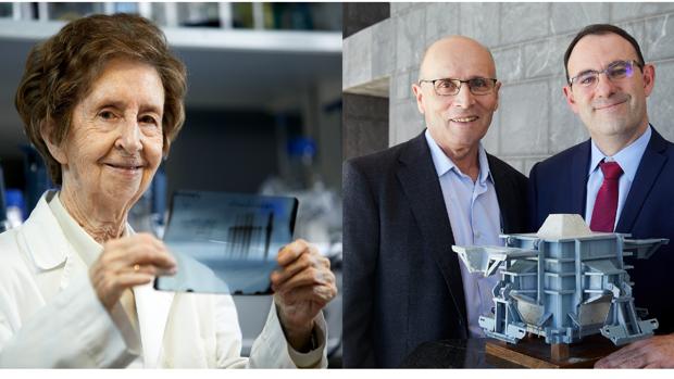 La investigadora Margarita Salas (izquierda) y los inventores Carlos Fermín (centro) y Antonio Corredor (derecha)