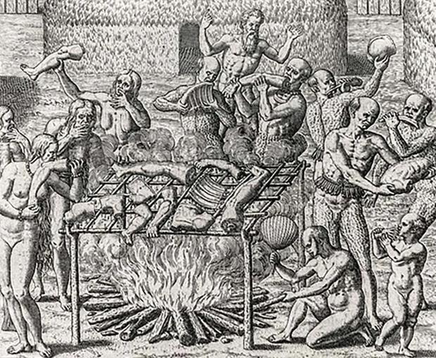 Canibalismo en Brasil por Theodor de Bry, 1596