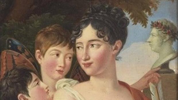Cuadro «Josefá Tudó con sus hijos Manuel y Luis Godoy en jardín» de José de Madrazo