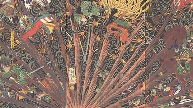 Ilustración del «Taiheiki» realizada por el artista japonés Tsukioka Yoshitoshi (1839-1892)