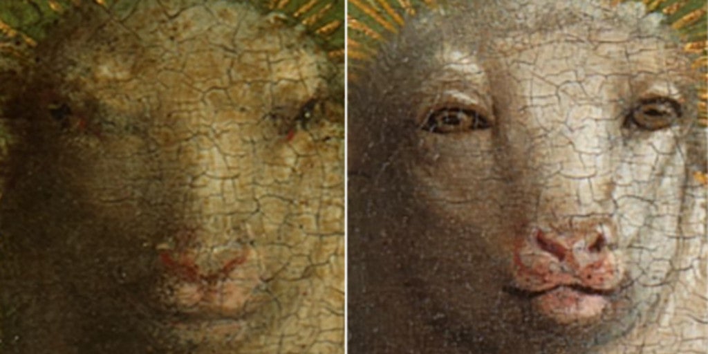 La restauración del cuadro «más robado de la historia» sorprende por la humanización del cordero de Dios