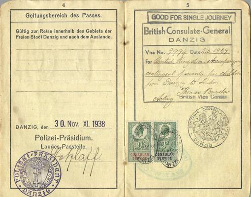Documento de autorización de entrada al Reino Unido desde Danzig