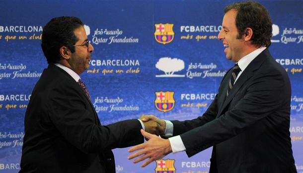 Rosell durante la presentación del acuerdo con Qatar