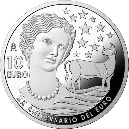 Reverso de la nueva moneda de 10 euros con el rostro de la princesa Europa