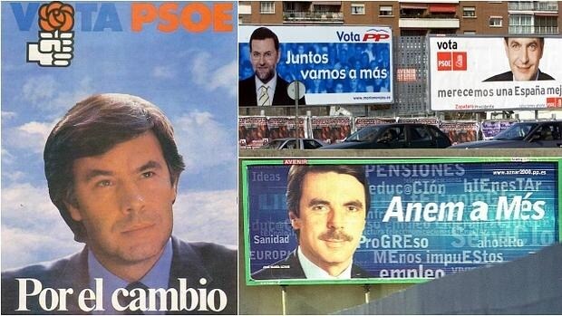 Del cambio socialista a Aznar en catalán los carteles electorales de PP y PSOE