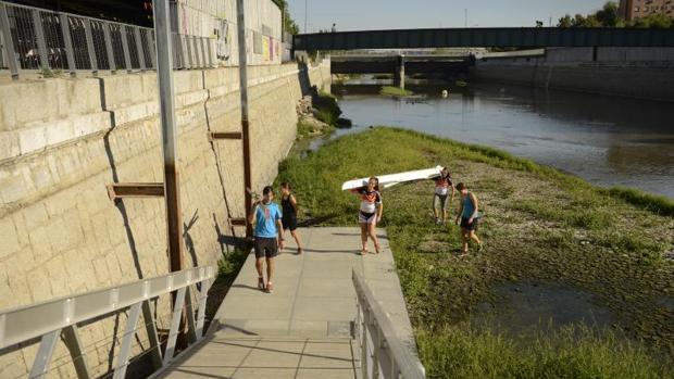 Las aperturas de las presas del Manzanres han provocado la sequedad del río y que no puedan entrenar los remeros
