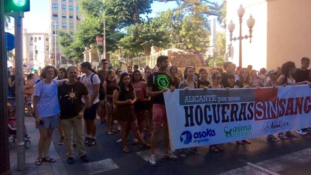 Los dos concejales alicantinos, junto a la cabecera de la manifestación, este domingo