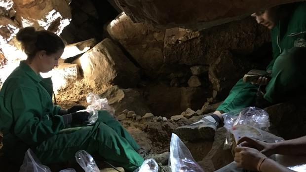 Los arqueólogos, trabajando en la nueva galería descubierta