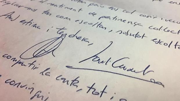 Imagen de la carta de Jordi Cuixart