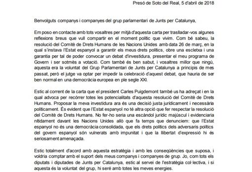 Extracto de la Carta de Jordi Sànchez