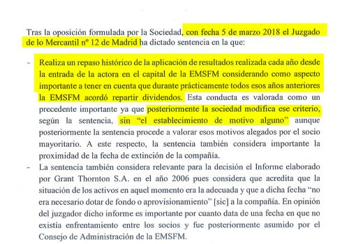 Página 31 (I) del informe de auditoría resumiendo la sentencia