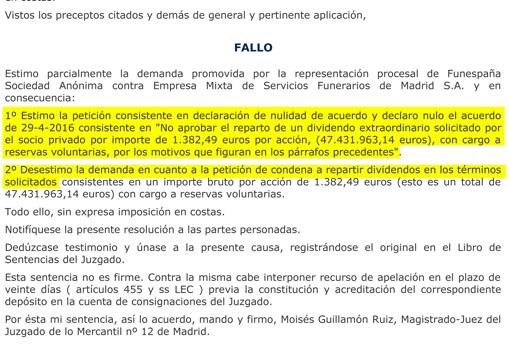 Sobre estas líneas, el fallo de la sentencia