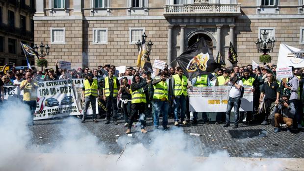 Protesta de taxistas en Barcelona el pasado mes de marzo