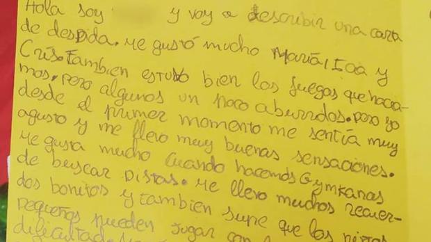 Extracto de la carta remitida por el menor y difundida por el campamento