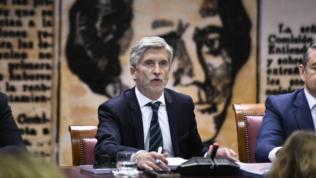 El ministro del Interior, Fernando Grande-Marlaska, durante su comparecencia en el Senado ayer