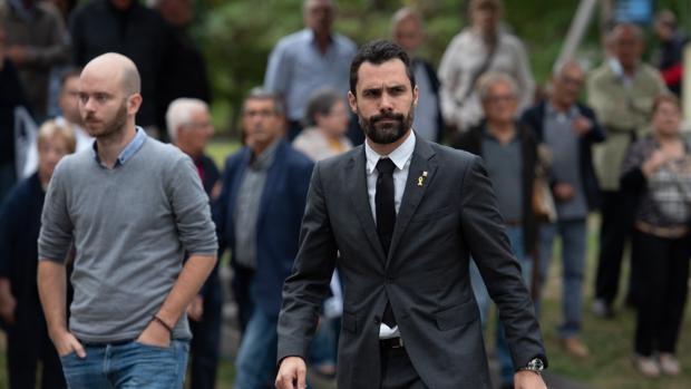 Roger Torrent, durante el funeral de Montserrat Caballé, ayer en Barcelona