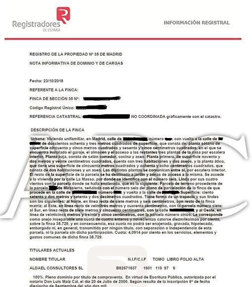 La sociedad de la ministra compró la casa en julio de 2000, un mes y medio después de su constitución
