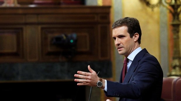 El líder popular, Pablo Casado, en una intervención en el Congreso de los Diputados