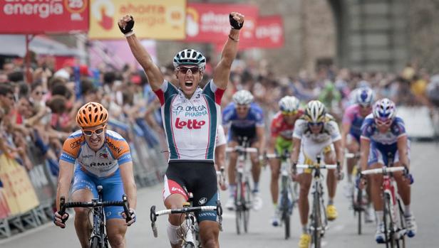 Philippe Gilbert celebra la victoria en Toledo el 17 de septiembre de 2010
