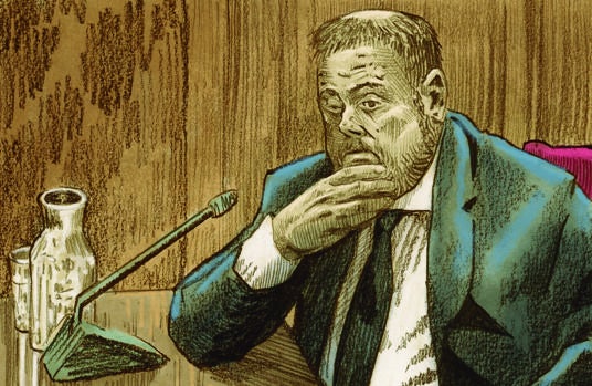 El antiguo vicepresidente de la Generalitat Oriol Junqueras, dibujado por José María Nieto durante su declaración como principal acusado en el juicio al «procés»