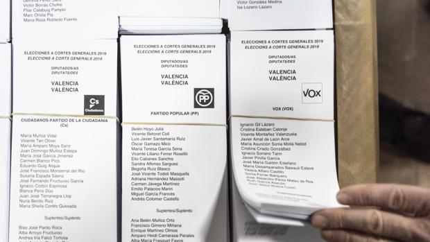 Imagen de las papeletas de varias candidaturas de las elecciones valencianas 2019