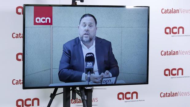 Oriol Junqueras, en una rueda de prensa desde Soto del Real (Madrid)