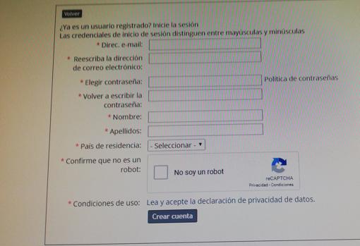 Detalle del formulario de inscripción para acceder a la bolsa de trabajo