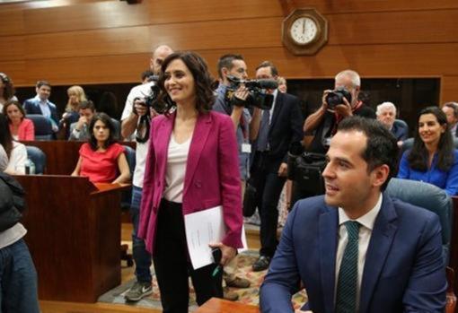Isabel DÃaz Ayuso, Ignacio Aguado y RocÃo Monasterio, en la Asamblea de Madrid