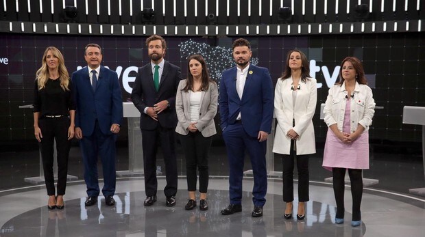 Los portavoces de los principales grupos parlamentarios, en el debate organizado por TVE