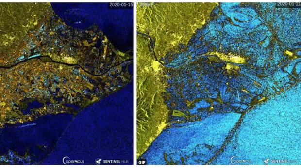 El Delta del Ebro, a vista de satélite antes y después de la tormenta