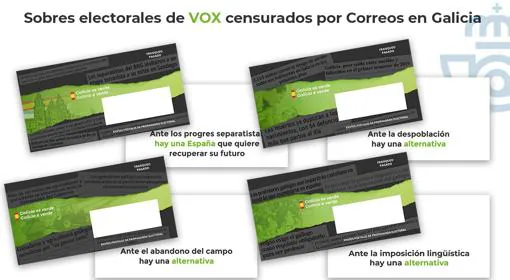 Imagen difundida por Vox con los sobres que Correos ha preguntado si debe enviar o no en Galicia