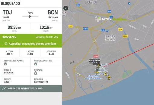 Registro gráfico del vuelo entre la Base Aérea de Torrejón y Barcelona, este domingo